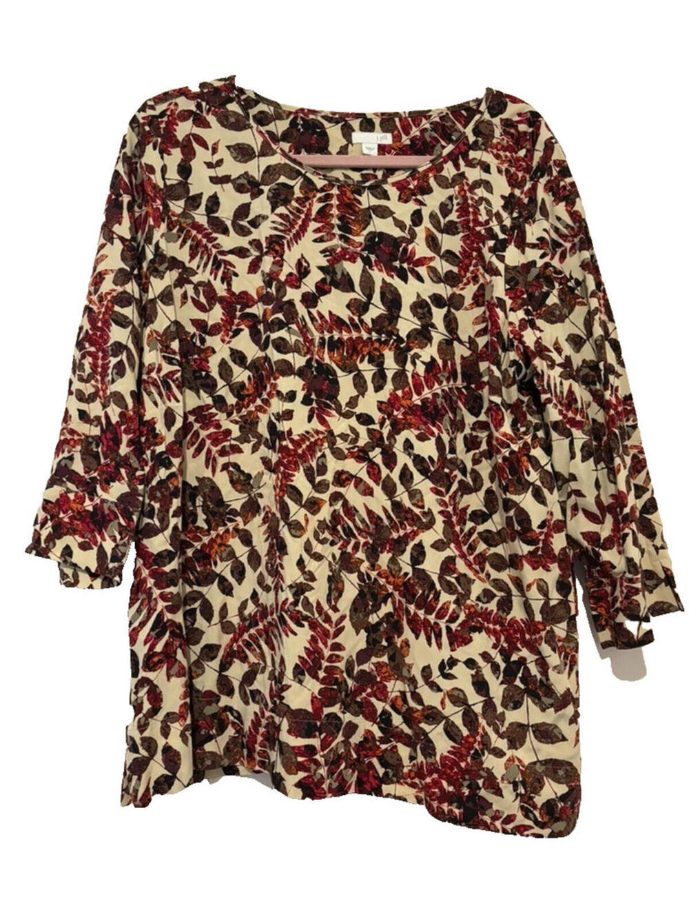 J Jill sz L fall leave pattern/floral 3/4 sleeve viscose shirt FF